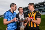 15 December 2014; Offaly manager Brian Whelahan, centre, with Cillian Buckley, Kilkenny, and Peter Kelly, Dublin, at the launch of the 2015 Bord na Mona Leinster GAA O’Byrne, Walsh and Kehoe Cup Competitions. Croke Park, Dublin. Picture credit: David Maher / SPORTSFILE