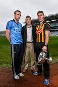 15 December 2014; Offaly manager Brian Whelahan, centre, with Cillian Buckley, Kilkenny, and Peter Kelly, Dublin, at the launch of the 2015 Bord na Mona Leinster GAA O’Byrne, Walsh and Kehoe Cup Competitions. Croke Park, Dublin. Picture credit: David Maher / SPORTSFILE