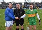 14 December 2014; Match referee Anthony Nolan with Ger Brennan, St Vincent's, left, and Pauric Sullivan, Rhode, right. AIB Leinster GAA Football Senior Club Championship Final, Rhode v St Vincent's, Pairc Táilteann, Navan, Co. Meath. Picture credit: Pat Murphy / SPORTSFILE