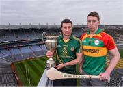 15 December 2014; James Toher, Meath, and Eddie Byrne, Carlow, at the launch of the 2015 Bord na Mona Leinster GAA O’Byrne, Walsh and Kehoe Cup Competitions. Croke Park, Dublin. Picture credit: David Maher / SPORTSFILE