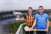 15 December 2014; Cillian Buckley, Kilkenny, and Peter Kelly, Dublin, at the launch of the 2015 Bord na Mona Leinster GAA O’Byrne, Walsh and Kehoe Cup Competitions. Croke Park, Dublin. Picture credit: David Maher / SPORTSFILE