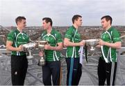 15 December 2014; Pictured from left to right, Cillian Buckley, Kilkenny, James Toher, Meath, Dean Rock, Dublin and Eoghan O'Flaherty, Kildare, at the launch of the 2015 Bord na Mona Leinster GAA O’Byrne, Walsh and Kehoe Cup Competitions. Croke Park, Dublin. Picture credit: David Maher / SPORTSFILE