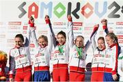 14 December 2014; The Great Britain team after winning the team event in the women's race. Spar European Cross Country Championships, Samokov, Bulgaria. Picture credit: Ramsey Cardy / SPORTSFILE