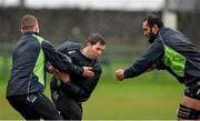 16 December 2014; Connacht's Craig Ronaldson is tackled by team-mates Matt Healy, left, and George Naoupu during squad training ahead of their Guinness PRO12, Round 10, match against Leinster on Friday. Connacht Rugby Squad Training, Sportsground, Galway. Picture credit: Barry Cregg / SPORTSFILE