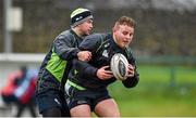 16 December 2014; Connacht's Finlay Bealham, right, is tackled by team-mate Danie Poolamn during squad training ahead of their Guinness PRO12, Round 10, match against Leinster on Friday. Connacht Rugby Squad Training, Sportsground, Galway. Picture credit: Barry Cregg / SPORTSFILE