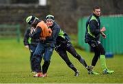 16 December 2014; Connacht's Niyi Adeolokun, left, is tackled by team-mate Kieran Marmion during squad training ahead of their Guinness PRO12, Round 10, match against Leinster on Friday. Connacht Rugby Squad Training, Sportsground, Galway. Picture credit: Barry Cregg / SPORTSFILE