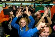 17 December 2014; Supporters including Karen Foley from St Francis Boxing Club, Limerick, cheer on WBO Middleweight Champion Andy Lee on his return from the USA after defeating Russian Matt Korborov. Shannon Airport, Co Clare. Picture credit: Diarmuid Greene / SPORTSFILE