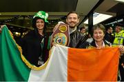 17 December 2014; WBO Middleweight Champion Andy Lee with Liz Mangan and Dorothy Quinn on his return from the USA after defeating Russian Matt Korborov. Shannon Airport, Co Clare. Picture credit: Diarmuid Greene / SPORTSFILE