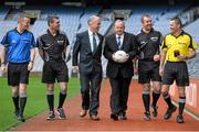 17 December 2014; At Páirc an Chrócaigh, Uachtarán Chumann Lúthchleas Gael Liam Ó Néill launched a new recruitment campaign aimed at bolstering the number of volunteers involved in refereeing at all levels of the Association. The &quot;Think You Can Do Better?&quot; campaign will involve Inter County Referees assisting as Recruitment Ambassadors in their own counties. The aim of the campaign is to increase the numbers of referees officiating at club games throughout the country and consequently pushing onto provincial and national level over the next few years. In attendance at the launch are, from left, Inter County Referees Joe McQuillan, Football, James Owens, Hurling, Alan Kelly, Hurling, and Rory Hickey, Football, with Pat McEnaney, 3rd from left, Chairman of Coiste na Réiteoirí, and Liam Ó Néill, Uachtarán Chumann Lúthchleas Gael. Croke Park, Dublin. Picture credit: Brendan Moran / SPORTSFILE