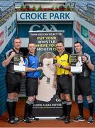17 December 2014; At Páirc an Chrócaigh, Uachtarán Chumann Lúthchleas Gael Liam Ó Néill launched a new recruitment campaign aimed at bolstering the number of volunteers involved in refereeing at all levels of the Association. The &quot;Think You Can Do Better?&quot; campaign will involve Inter County Referees assisting as Recruitment Ambassadors in their own counties. The aim of the campaign is to increase the numbers of referees officiating at club games throughout the country and consequently pushing onto provincial and national level over the next few years. In attendance at the launch are, from left, Inter County Referees Alan Kelly, Hurling, Joe McQuillan, Football, Rory Hickey, Football, and James Owens, Hurling. Croke Park, Dublin. Picture credit: Brendan Moran / SPORTSFILE