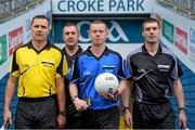 17 December 2014; At Páirc an Chrócaigh, Uachtarán Chumann Lúthchleas Gael Liam Ó Néill launched a new recruitment campaign aimed at bolstering the number of volunteers involved in refereeing at all levels of the Association. The &quot;Think You Can Do Better?&quot; campaign will involve Inter County Referees assisting as Recruitment Ambassadors in their own counties. The aim of the campaign is to increase the numbers of referees officiating at club games throughout the country and consequently pushing onto provincial and national level over the next few years. In attendance at the launch are, from left, Inter County Referees Rory Hickey, Football, Alan Kelly, Hurling, Joe McQuillan, Football, and James Owens, Hurling. Croke Park, Dublin. Picture credit: Brendan Moran / SPORTSFILE