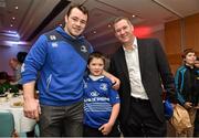 17 December 2014; Leinster Rugby players Dave Kearney, Cian Healy and Jack Conan surprised 30 children from three wonderful charities at a Christmas party at the Conrad Dublin Hotel today.  Conrad Dublin, official hotel to Leinster Rugby, arranged for youngsters from LauraLynn, Heart Children Ireland and Blackrock Flyers Special Olympics Club to meet their sporting heroes, with Santa Claus flying in for the party with gifts for everyone. Pictured are Leinster's Cian Healy with Christopher McKenna aged 9, from Blackrock, Dublin and his father Peter. Conrad Dublin Hotel, Earlsfort Terrace, Dublin. Picture credit: Barry Cregg / SPORTSFILE