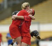 11 August 2007; Cork's Angela Walsh, 11, celebrates with team-mate Gemma O'Connor at the final whistle. Gala All-Ireland Senior Camogie Championship semi-final, Cork v Tipperary, Nowlan Park, Co. Kilkenny. Picture credit: Matt Browne / SPORTSFILE