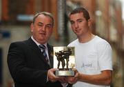 13 August 2007; Monaghan footballer Thomas Freeman is presented with his Vodafone GAA All Stars Player of the Month award for July, in football, by Nickey Brennan, President of the GAA, at a luncheon in Dublin. Also honoured was Waterford hurler Dan Shanahan. Westbury Hotel, Dublin. Picture credit: Brendan Moran / SPORTSFILE