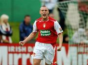 17 August 2007; St Patrick's Athletic's Mark Quigley celebrates after scoring his side's first goal. Ford FAI Cup 3rd round, Bray Wanderers v St Patrick's Athletic, Carlisle Grounds, Bray, Co. Wicklow. Picture credit; David Maher / SPORTSFILE