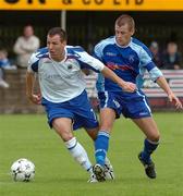 18 August 2007; Damien Curran, Linfield, in action against Niall McGinn, Dungannon Swifts. CIS Insurance Cup, Group A, Dungannon Swifts v Linfield, Stangmore Park, Dungannon, Co. Tyrone. Picture credit: Michael Cullen / SPORTSFILE