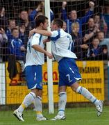 18 August 2007; Linfield's Thomas Stewart, left, celebrates his goal with team-mate Damien Curran. CIS Insurance Cup, Group A, Dungannon Swifts v Linfield, Stangmore Park, Dungannon, Co. Tyrone. Picture credit: Michael Cullen / SPORTSFILE