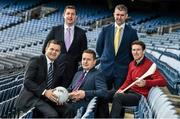 18 December 2014; The GPA Madden Leadership Programme will develop a group of county players from hurling, football and camogie with the necessary skills, motivation and experience to become successful leaders in the community. The Programme, which will run initially for three years, is a bespoke, one-year blended learning Leadership Course which will be delivered by the Gaelic Players Association in conjunction with independent leadership experts. Pictured at the launch of GPA Madden Leadership Programme are, from left, Dessie Farrell, Chief Executive of the Gaelic Players Association, Tipperary hurler Darren Gleeson, Michael Madden, former Tipperary hurling manager Liam Sheedy and Limerick hurler Seamus Hickey. Croke Park, Dublin. Picture credit: Ramsey Cardy / SPORTSFILE