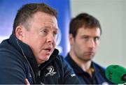 18 December 2014; Leinster head coach Matt O'Connor and Kevin McLaughlin during a press conference ahead of their Guinness PRO12, Round 10, match against Connacht on Friday. Leinster Rugby Press Conference, RDS, Ballsbridge, Dublin. Picture credit: Matt Browne / SPORTSFILE