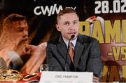18 December 2014; Boxer Carl Frampton during a press conference ahead of his mandatory IBF World title defence against Mexican American boxer Chris Avalos. Europa Hotel, Belfast, Co. Antrim. Picture credit: Oliver McVeigh / SPORTSFILE