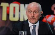 18 December 2014; Barry McGuigan, manager of Carl Frampton, during a press conference ahead of Frampton's mandatory IBF World title defence against Chris Avalos. Europa Hotel, Belfast, Co. Antrim. Picture credit: Oliver McVeigh / SPORTSFILE