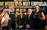 18 December 2014; Boxer Carl Frampton and his manager Barry McGuigan during a press conference ahead of his mandatory IBF World title defence against Chris Avalos. Europa Hotel, Belfast, Co. Antrim. Picture credit: Oliver McVeigh / SPORTSFILE