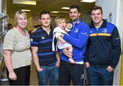 18 December 2014; Leinster's Rob Kearney, Sam Coghlan Murray and Jordi Murphy with 1 year old Leah Bollard, Santry, Dublin, and mother Karen during a visit to Temple Street Children's Hospital. Members of the Leinster Rugby Team visited the patients in Temple Street this afternoon to spread some Christmas cheer. Temple Street Children's Hospital, Temple Street, Dublin. Picture credit: Matt Browne / SPORTSFILE