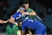 19 December 2014; Jamie Heaslip, supported by Aaron Dundon, Leinster, under pressure from Aly Muldowney, left, Robbie Henshaw, centre, and Dennis Buckley, Connacht. Guinness PRO12, Round 10, Leinster v Connacht. RDS, Ballsbridge, Dublin. Picture credit: Ramsey Cardy / SPORTSFILE