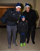 19 December 2014; Leinster matchday mascot Sam Grennell meets Rhys Ruddock, left, and Dominic Ryan, right, ahead of the Guinness PRO12 clash between Leinster and Connacht at the RDS, Ballsbridge, Dublin. Picture credit: Stephen McCarthy / SPORTSFILE