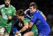 19 December 2014; Kieran Marmion, Connacht, is tackled by Jack Conan, left, and Jack McGrath, Leinster. Guinness PRO12, Round 10, Leinster v Connacht. RDS, Ballsbridge, Dublin. Picture credit: Ramsey Cardy / SPORTSFILE