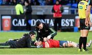 20 December 2014; Munster's Sean Dougall receives treatment after sustaining an injury and was subsequently replaced. Guinness PRO12, Round 10, Glasgow Warriors v Munster, Scotstoun Stadium, Glasgow, Scotland. Picture credit: Gary Hutchison / SPORTSFILE