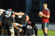 20 December 2014; Conor Murray, Munster, waits to place the ball into a scrum. Guinness PRO12, Round 10, Glasgow Warriors v Munster, Scotstoun Stadium, Glasgow, Scotland. Picture credit: Gary Hutchison / SPORTSFILE