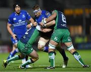 19 December 2014; Jamie Heaslip, Leinster, is tackled by Tom McCartney, left, and John Muldoon, right, Connacht. Guinness PRO12, Round 10, Leinster v Connacht. RDS, Ballsbridge, Dublin. Picture credit: Stephen McCarthy / SPORTSFILE