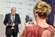 21 December 2014; Cork Ladies footballer Briege Corkery, takes a picture of her manager Eamon Ryan, who was nominated for the RTE Sport Manager of the Year, at the RTÉ Sports Awards 2014. RTÉ Studios, Donnybrook, Dublin. Picture credit: David Maher / SPORTSFILE