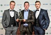 21 December 2014; Kerry footballers Fionn Fitzgerald, left, Kieran O'Leary and James O'Donoghue, right, whose team was nominated for the Sport Team of the Year award, at the RTÉ Sports Awards 2014. RTÉ Studios, Donnybrook, Dublin. Picture credit: David Maher / SPORTSFILE