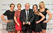 21 December 2014; Cork Ladies football team players and manager, from left: Nollaig Cleary, Briege Corkery,  manager Eamon Ryan, Geraldine O'Flynn and Angela Walsh, who's team was nominated for the Sport Team of the Year award, at the RTÉ Sports Awards 2014. RTÉ Studios, Donnybrook, Dublin. Picture credit: David Maher / SPORTSFILE