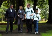 15 August 2007; Dublin manager Paul Caffrey with Suzanne Holmes, Communications Manager, Ireland Card Services MBNA, Mayo footballer and last years winner Fintan Ruddy, while Eric Caffrey shows off his skills at the launch of the MBNA Kick Fada 2007. The MBNA Kick Fada competition, tests the abilities of the countries best footballers to kick for distance and accuracy. Over 20 stars of Gaelic Football will compete for the prestigious All-Ireland title at the 8th annual MBNA Kick Fada competition, which will take place on Saturday, September 8th at Bray Emmets GAA Club, Bray, Co. Wicklow. Herbert Park Hotel, Ballsbridge, Dublin. Picture credit: Pat Murphy / SPORTSFILE