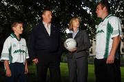 15 August 2007; Dublin manager Paul Caffrey with Suzanne Holmes, Communications Manager, Ireland Card Services MBNA, Mayo footballer and last years winner Fintan Ruddy, right, and Eric Caffrey, at the launch of the MBNA Kick Fada 2007. The MBNA Kick Fada competition, tests the abilities of the countries best footballers to kick for distance and accuracy. Over 20 stars of Gaelic Football will compete for the prestigious All-Ireland title at the 8th annual MBNA Kick Fada competition, which will take place on Saturday, September 8th at Bray Emmets GAA Club, Bray, Co. Wicklow. Herbert Park Hotel, Ballsbridge, Dublin. Picture credit: Pat Murphy / SPORTSFILE