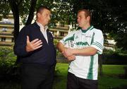 15 August 2007; Dublin manager Paul Caffrey and Mayo footballer and last years winner Fintan Ruddy at the launch of the MBNA Kick Fada 2007. The MBNA Kick Fada competition, tests the abilities of the countries best footballers to kick for distance and accuracy. Over 20 stars of Gaelic Football will compete for the prestigious All-Ireland title at the 8th annual MBNA Kick Fada competition, which will take place on Saturday, September 8th at Bray Emmets GAA Club, Bray, Co. Wicklow. Herbert Park Hotel, Ballsbridge, Dublin. Picture credit: Pat Murphy / SPORTSFILE