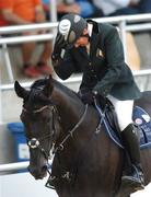 18 August 2007; Ireland's Marie Burke, on Chippison, after she retired in the International Jumping Competition Grand Prix. FEI European Show Jumping Championships 2007, MVV Riding Stadium, Mannheim, Germany. Photo by Sportsfile  *** Local Caption ***