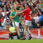 19 August 2007; Tensions rise between Graham Geraghty, Meath, and Noel O'Leary, Cork, during the first half. Bank of Ireland All-Ireland Senior Football Championship Semi-Final, Meath v Cork, Croke Park, Dublin. Picture credit; David Maher / SPORTSFILE