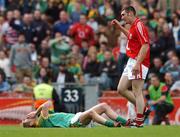 19 August 2007; Graham Geraghty, Meath, holds his face after a clash with Noel O'Leary, Cork. Bank of Ireland All-Ireland Senior Football Championship Semi-Final, Meath v Cork, Croke Park, Dublin. Picture credit; David Maher / SPORTSFILE