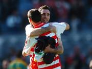 19 August 2007; Kieran O'Connor, right, Cork, celebrates with his team-mate Alan Quirke after victory over Meath. Bank of Ireland All-Ireland Senior Football Championship Semi-Final, Meath v Cork, Croke Park, Dublin. Picture credit; David Maher / SPORTSFILE