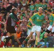 19 August 2007; Meath's Graham Geraghty and referee Brian Crowe exchange words during the game. Bank of Ireland All-Ireland Senior Football Championship Semi-Final, Meath v Cork, Croke Park, Dublin. Picture credit; David Maher / SPORTSFILE