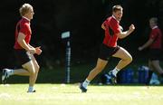 20 August 2007; Ireland's Ronan O'Gara races clear of Andrew Trimble during squad training. Ireland Rugby World Cup Squad Training. Campbell College, Belfast, Co. Antrim. Picture credit: Brendan Moran / SPORTSFILE