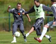 21 August 2007; Republic of Ireland's Aiden McGeady in action against his team-mate John O'Shea during squad training. Republic of Ireland Squad Training, Gannon Park, Malahide, Co. Dublin. Picture credit: David Maher / SPORTSFILE