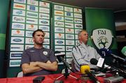 21 August 2007; Republic of Ireland captain Robbie Keane with assistant manager Kevin McDonald speaking at a press conference ahead of their 2008 European Championship Qualifier with Denmark. Republic of Ireland Press Conference, Gannon Park, Malahide, Co. Dublin. Picture credit: David Maher / SPORTSFILE