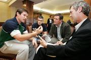 21 August 2007; Ireland's Gordon Darcy is interviewed after a press conference ahead of their Rugby World Cup Warm-Up game with Italy. Ireland Rugby Press Conference. Culloden Hotel, Belfast, Co. Antrim. Picture credit: Oliver McVeigh / SPORTSFILE