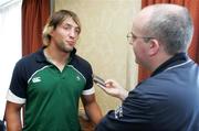 21 August 2007; Ireland's Neil Best is interviewed after a press conference ahead of their Rugby World Cup Warm-Up game with Italy. Ireland Rugby Press Conference. Culloden Hotel, Belfast, Co. Antrim. Picture credit: Oliver McVeigh / SPORTSFILE