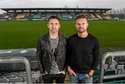 22 December 2014; Shamrock Rovers' Stephen McPhail, right, and LA Galaxy's Robbie Keane at the announcement of a friendly match between Shamrock Rovers and LA Galaxy to be played on February 21st 2015. Tallaght Stadium, Tallaght, Co. Dublin. Photo by Sportsfile